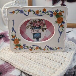 Vintage Floral Ceramic Frame 5x4 Orange Blue Cottage Mailbox POST